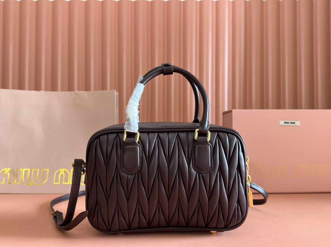Arcadie Matelassé Bag 24 in Chestnut Brown Lambskin Gold Hardware