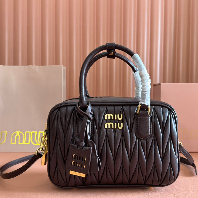 Arcadie Matelassé Bag 24 in Chestnut Brown Lambskin Gold Hardware