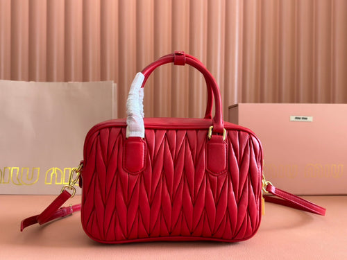 Arcadie Matelassé Bag 24 in Cerise Red Calfskin Gold Hardware