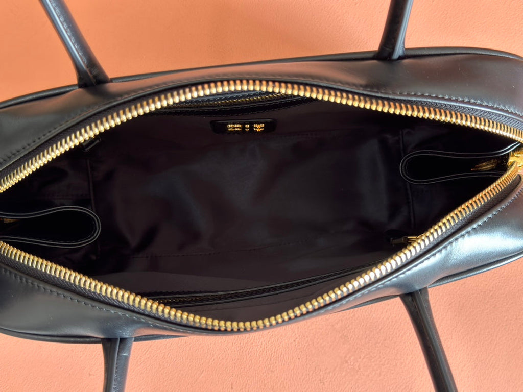 Beau Top Handle Bag 29 in Black Glossy Calfskin