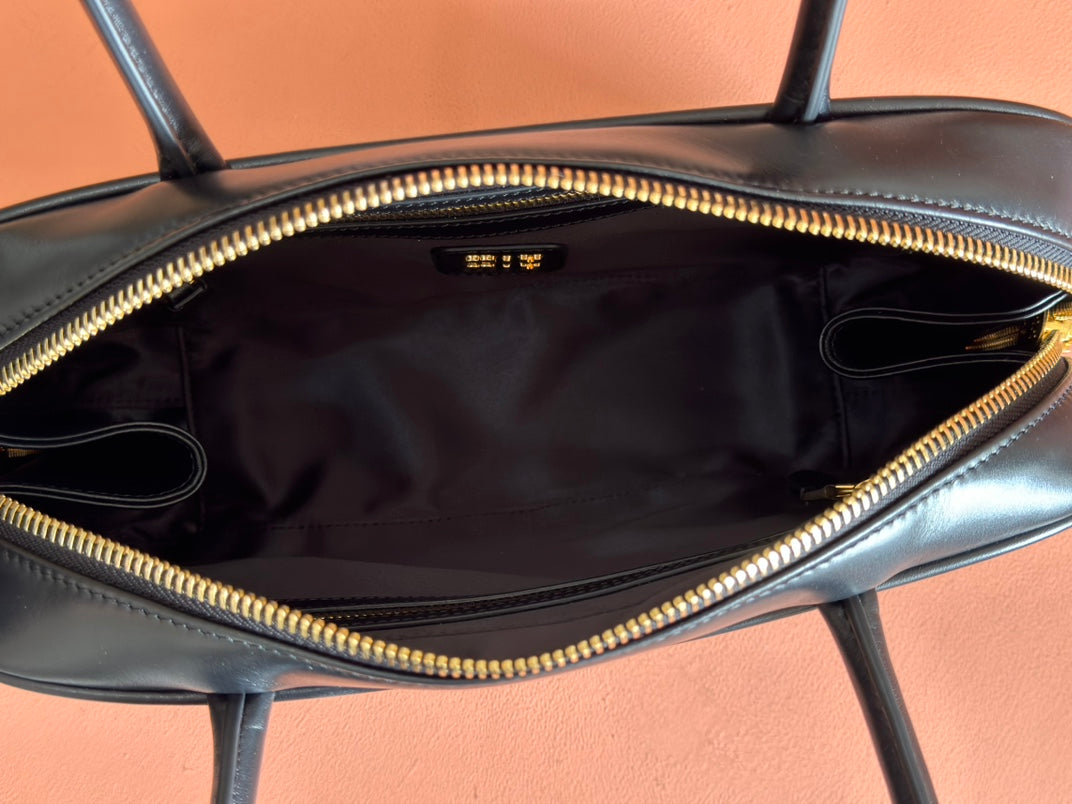 Beau Top Handle Bag 29 in Black Glossy Calfskin