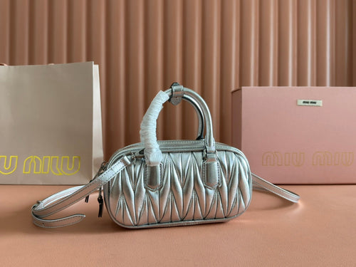 Arcadie Matelassé Bag 19 in Silver Glossy Calfskin Gold Hardware
