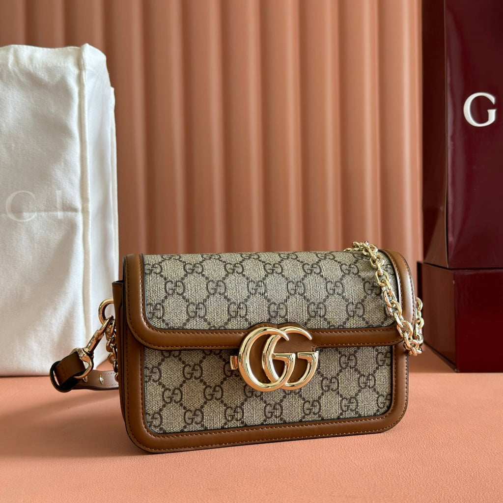 Gucci Go Small Shoulder Bag 21.5 in Dark Grey Brown Calfskin