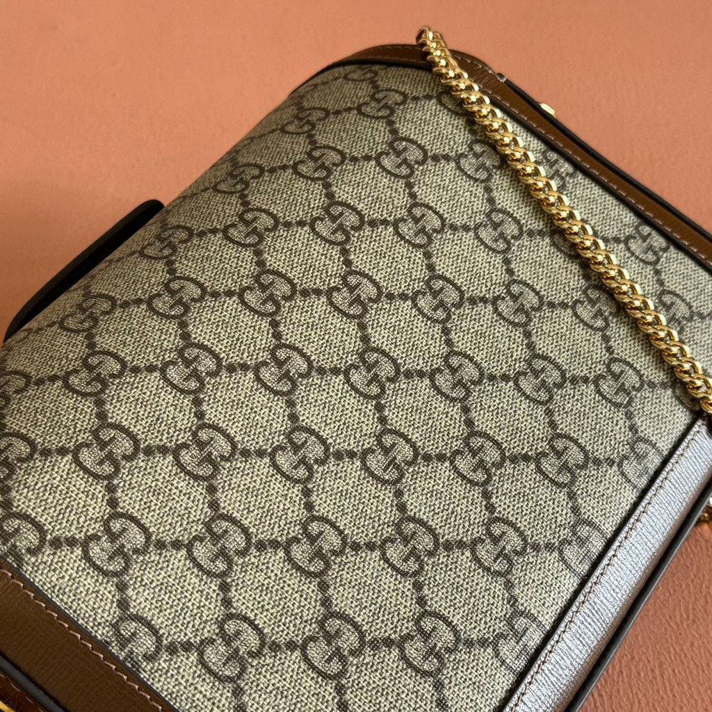 Gucci Horsebit 1955 Small 21.5 in Beige Ebony Supreme Brown Calfskin Gold Hardware Bag