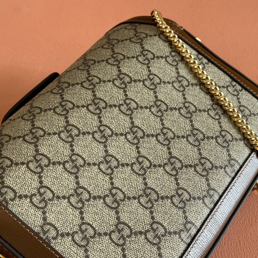 Gucci Horsebit 1955 Small 21.5 in Beige Ebony Supreme Brown Calfskin Gold Hardware Bag