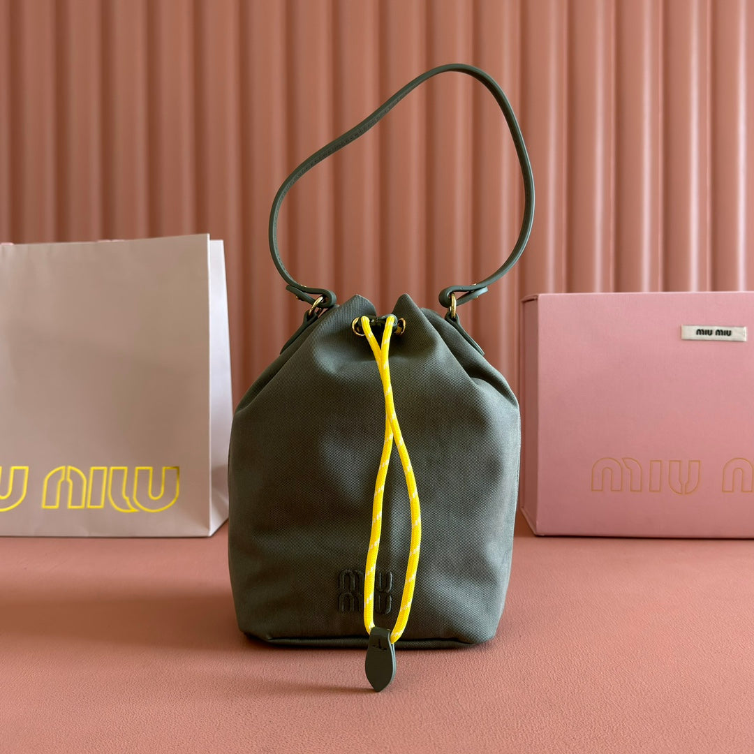 Gabadine Pouch 22.5 in Olive Green Canvas Yellow Drawstring