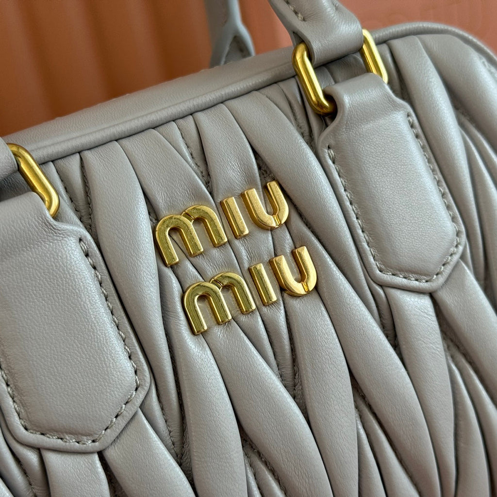 Arcadie Matelassé Nappa Small Bag 19 in Grey Lambskin Gold Hardware