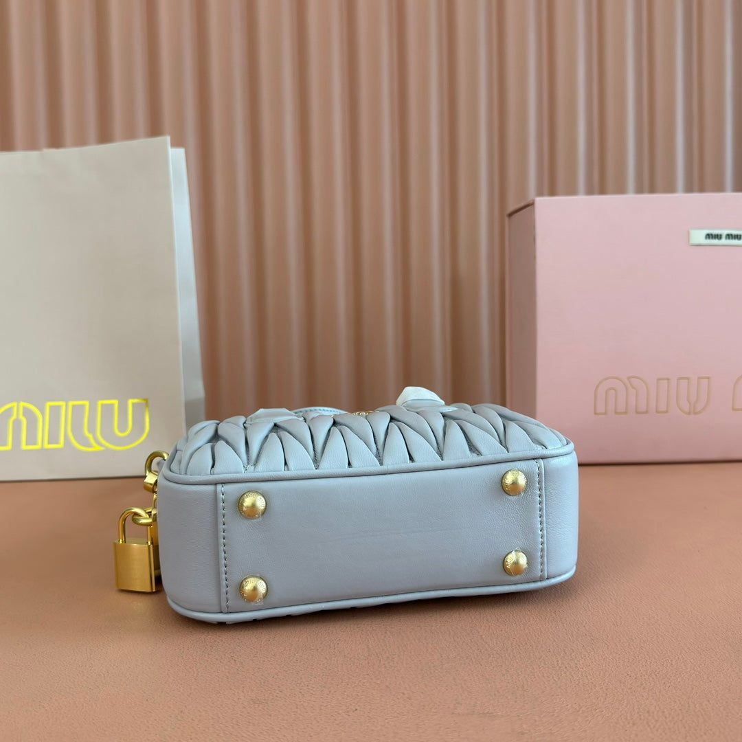 Arcadie Matelassé Nappa Small Bag 19 in Grey Lambskin Gold Hardware