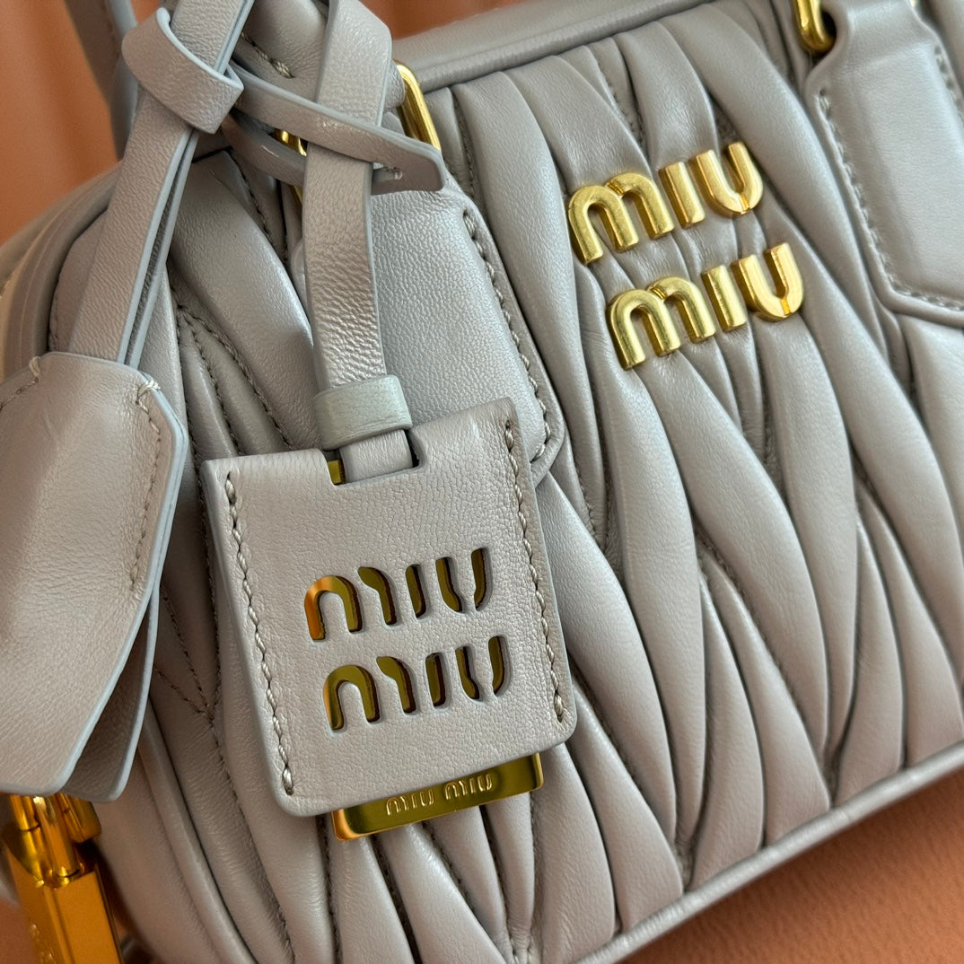 Arcadie Matelassé Nappa Small Bag 19 in Grey Lambskin Gold Hardware