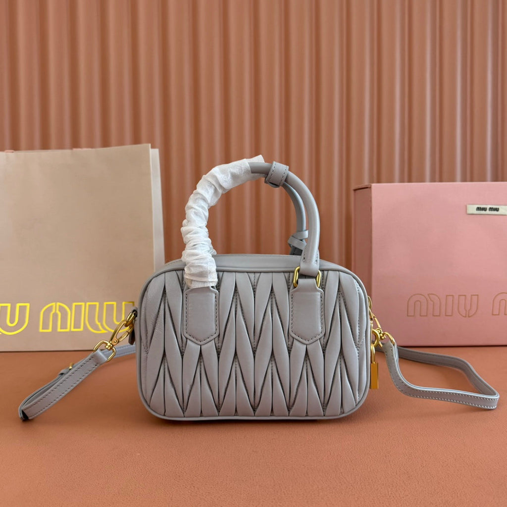 Arcadie Matelassé Nappa Small Bag 19 in Grey Lambskin Gold Hardware