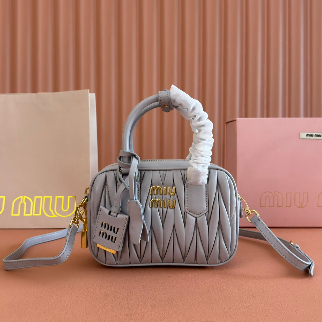 Arcadie Matelassé Nappa Small Bag 19 in Grey Lambskin Gold Hardware
