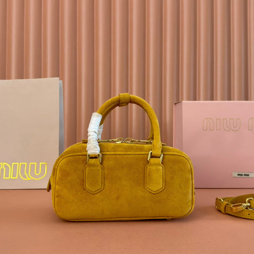 Arcadie Bag 22 in Mustard Yellow Suede Gold Hardware
