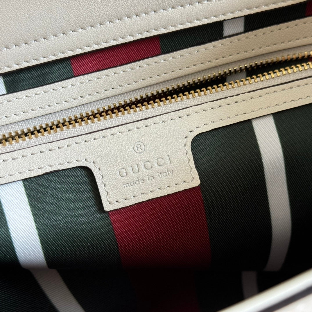 Gucci 26S Padlock Top Handle Bag 31 in Dark Beige and White Calfskin