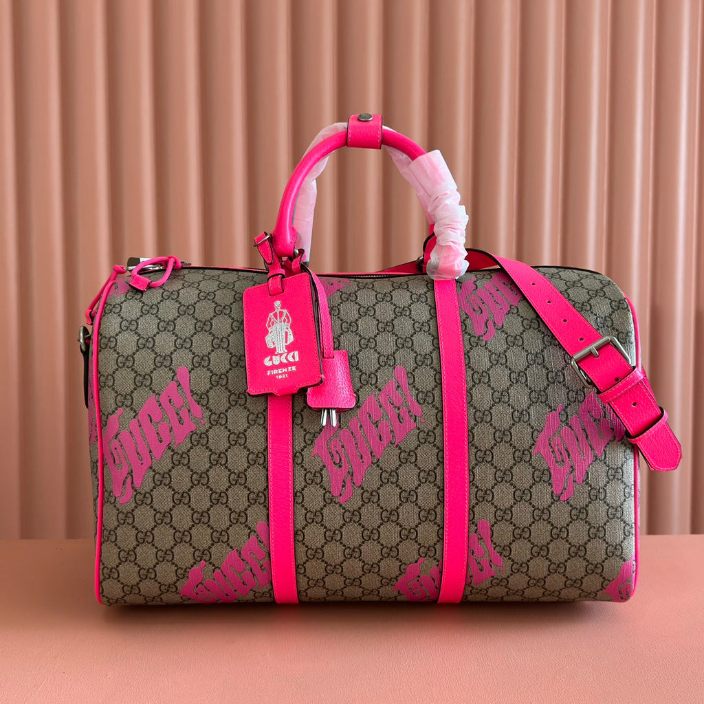 Gucci Chroma Large Duffle Bag 45 Pink in Monogram Canvas