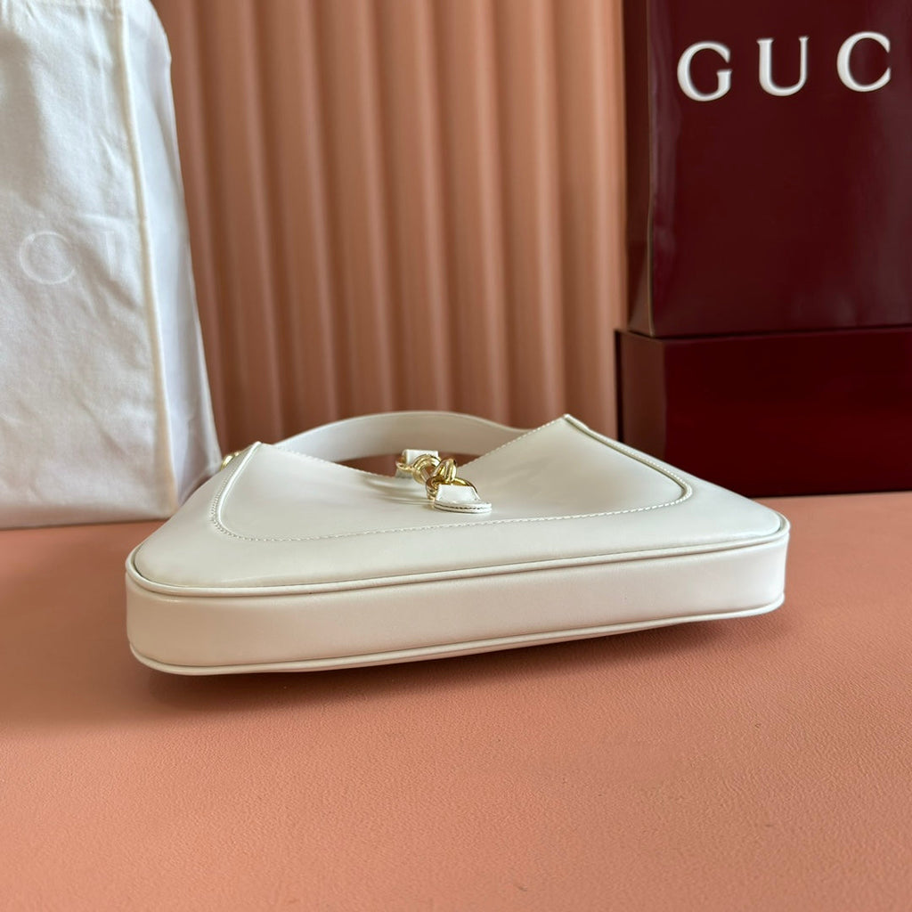 Gucci Jackie Small Shoulder Bag 27 in White Calfskin Gold Hardware