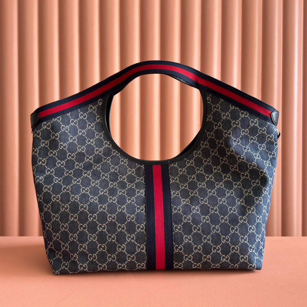 Gucci Giglio Large Tote Bag 60 in Blue and White Denim