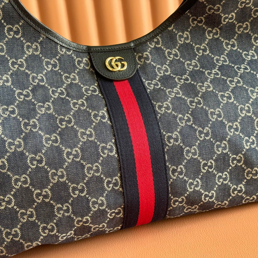 Gucci Giglio Large Tote Bag 60 in Blue and White Denim