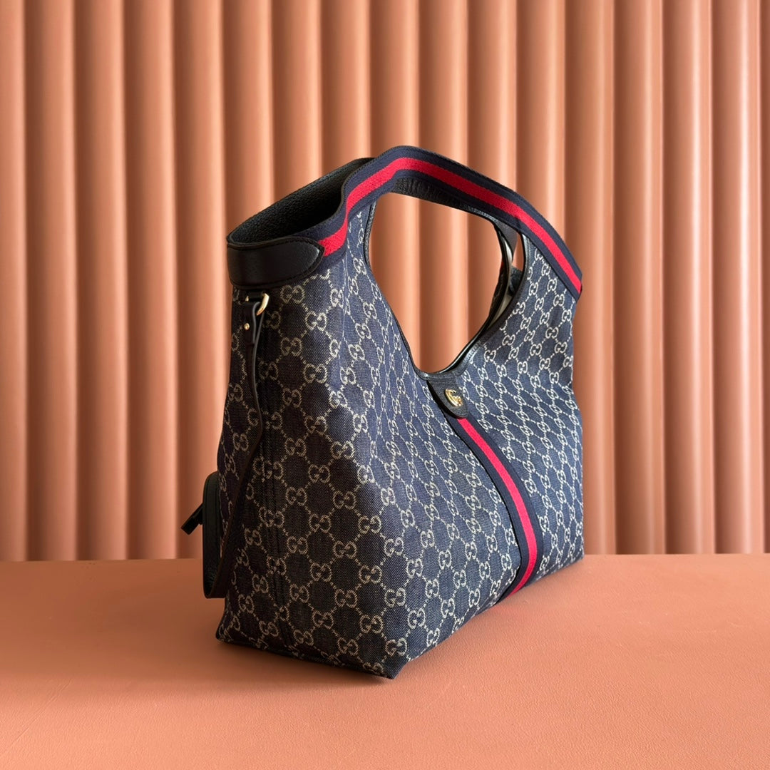 Gucci Giglio Large Tote Bag 60 in Blue and White Denim