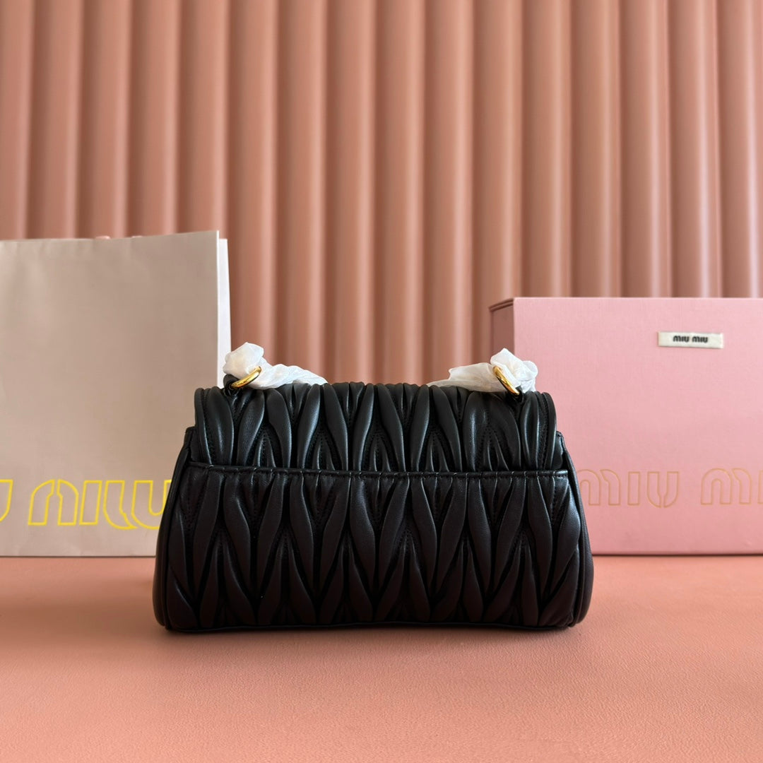 Chain Shoulder Bag 24 in Black Patent Smooth Lambskin