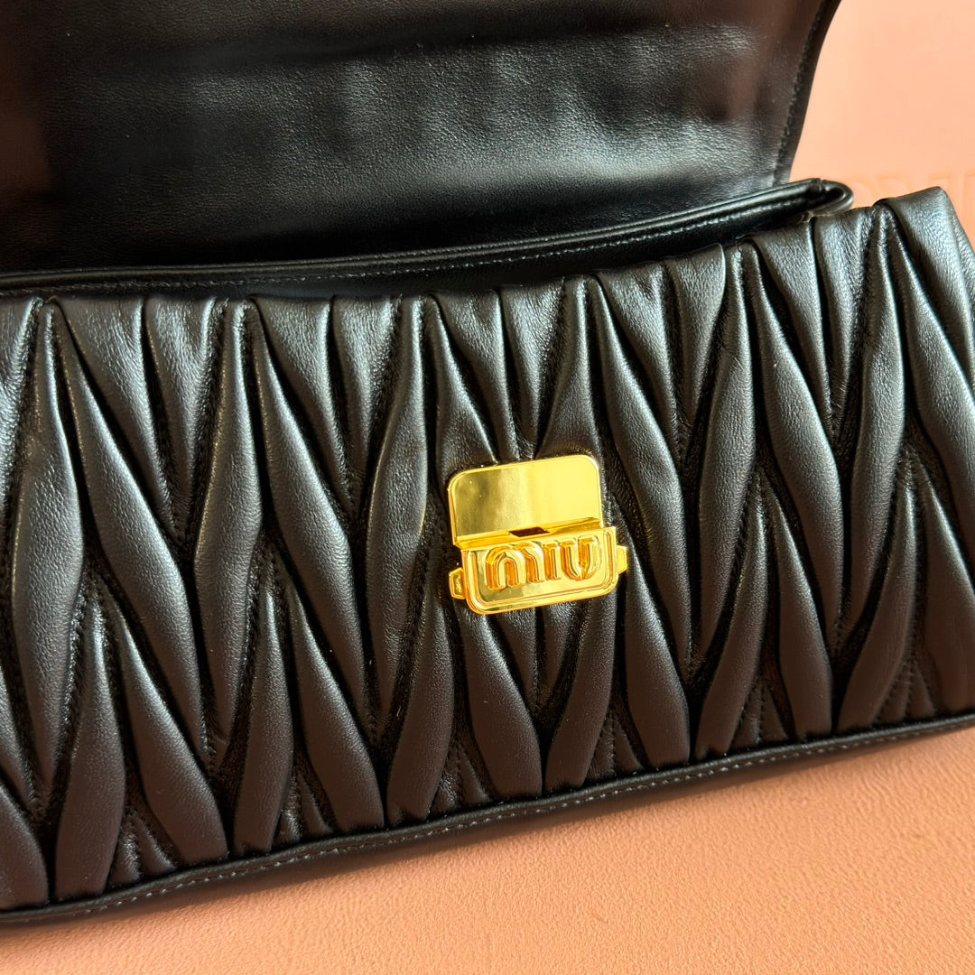 Chain Shoulder Bag 24 in Black Patent Smooth Lambskin