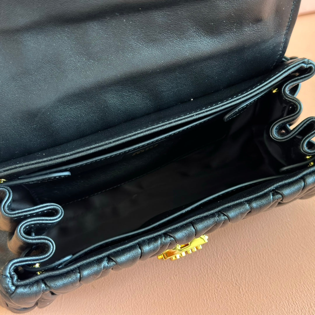 Chain Shoulder Bag 24 in Black Patent Smooth Lambskin