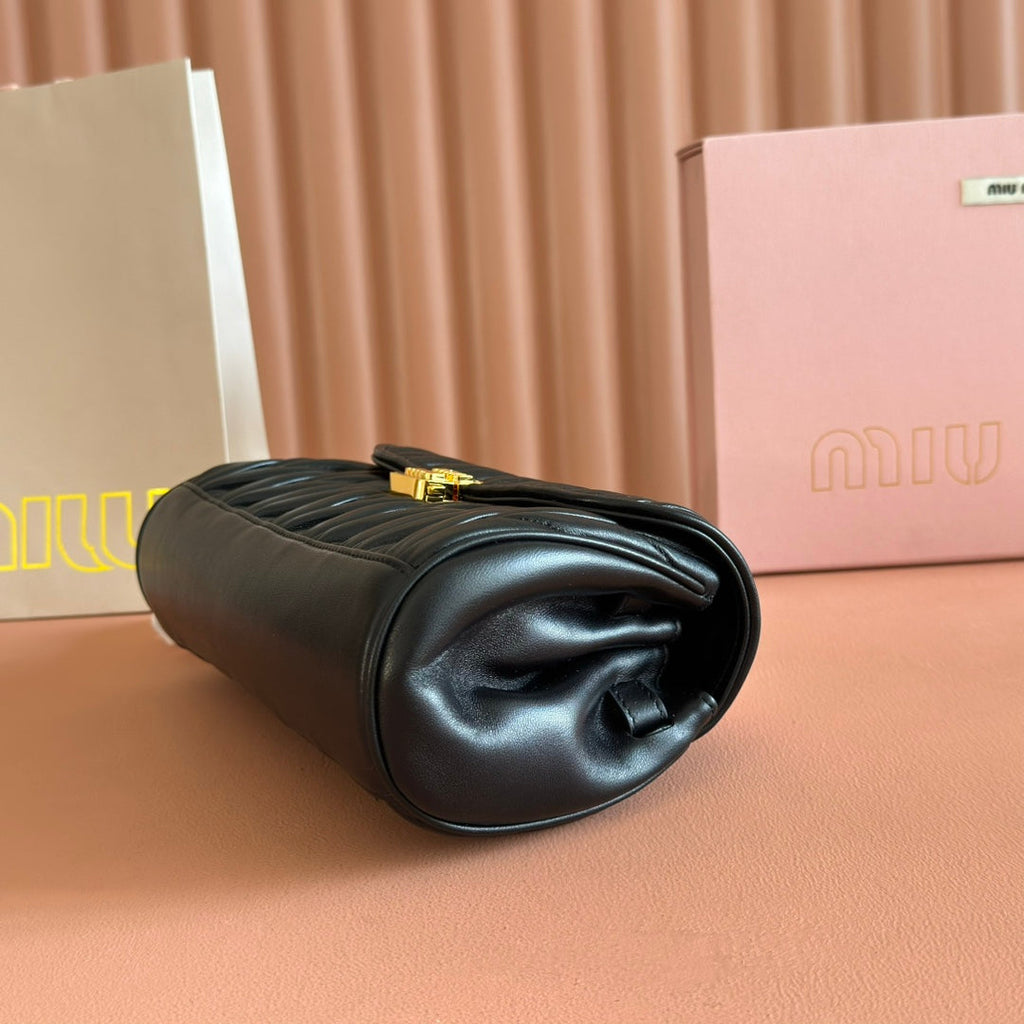 Chain Shoulder Bag 24 in Black Patent Smooth Lambskin