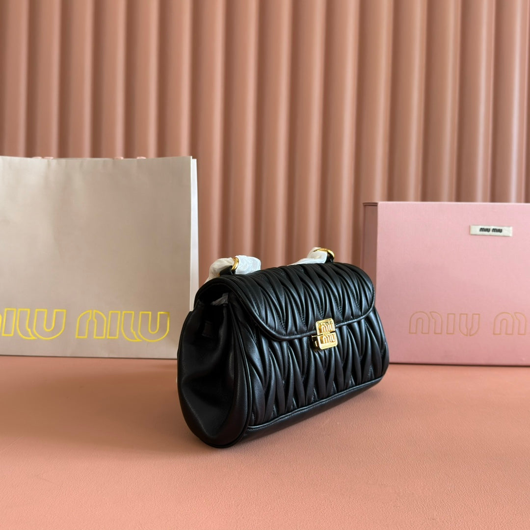 Chain Shoulder Bag 24 in Black Patent Smooth Lambskin