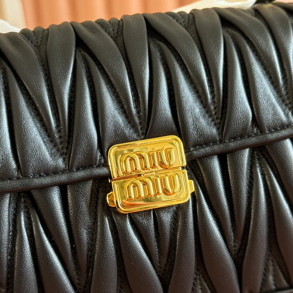 Chain Shoulder Bag 24 in Black Patent Smooth Lambskin