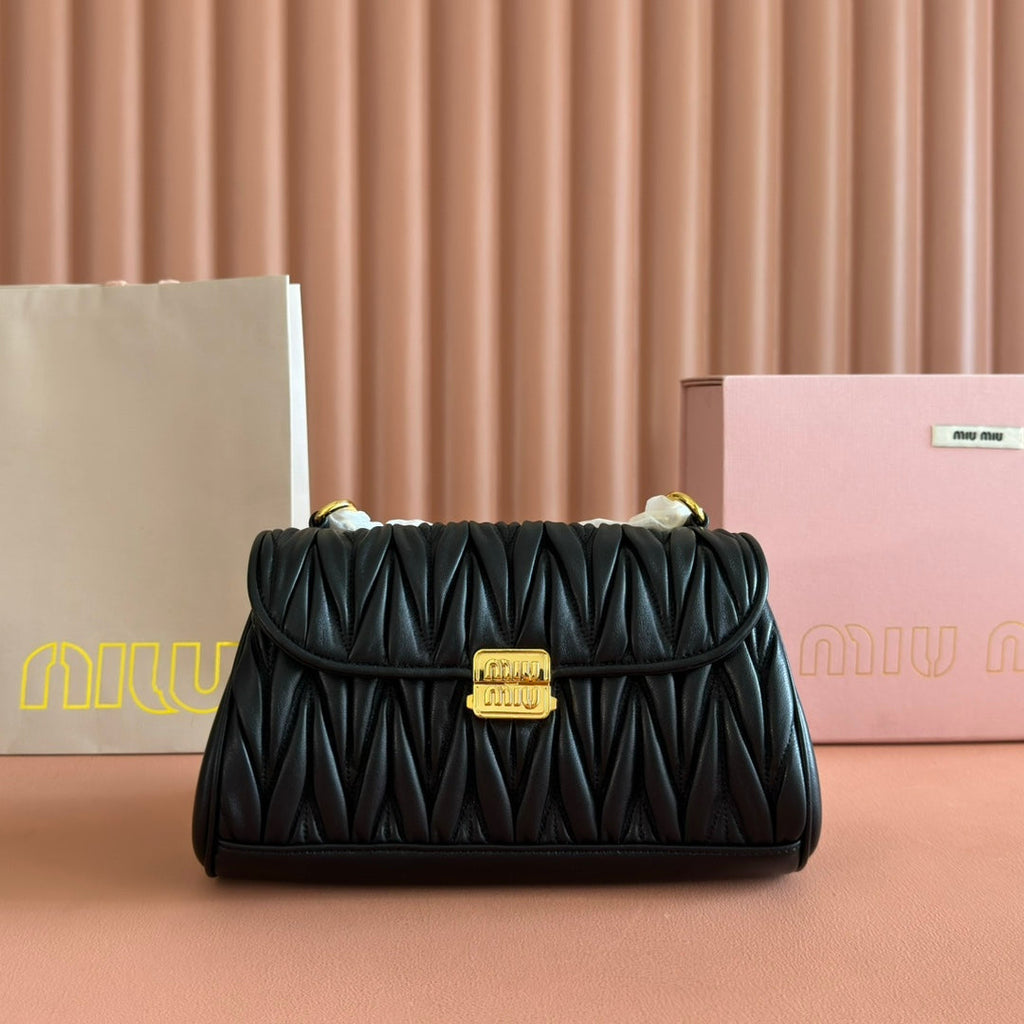 Chain Shoulder Bag 24 in Black Patent Smooth Lambskin