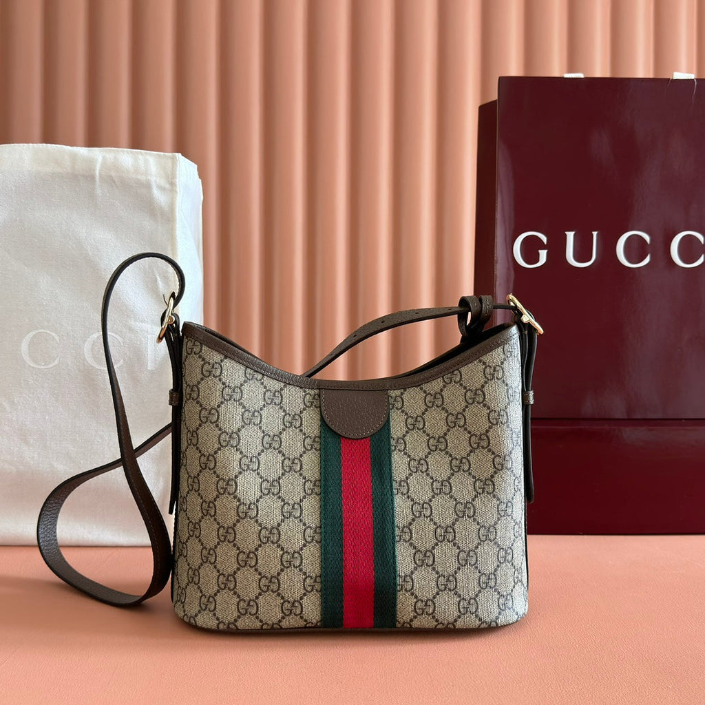 Gucci 25S Ophidia Small Shoulder Bag 23 cm in Beige Mix Brown Calfskin