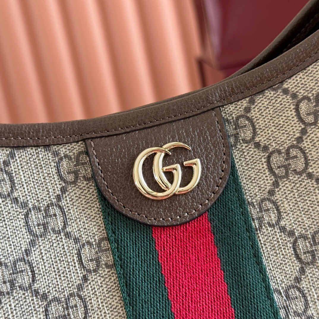 Gucci 25S Ophidia Small Shoulder Bag 23 cm in Beige Mix Brown Calfskin