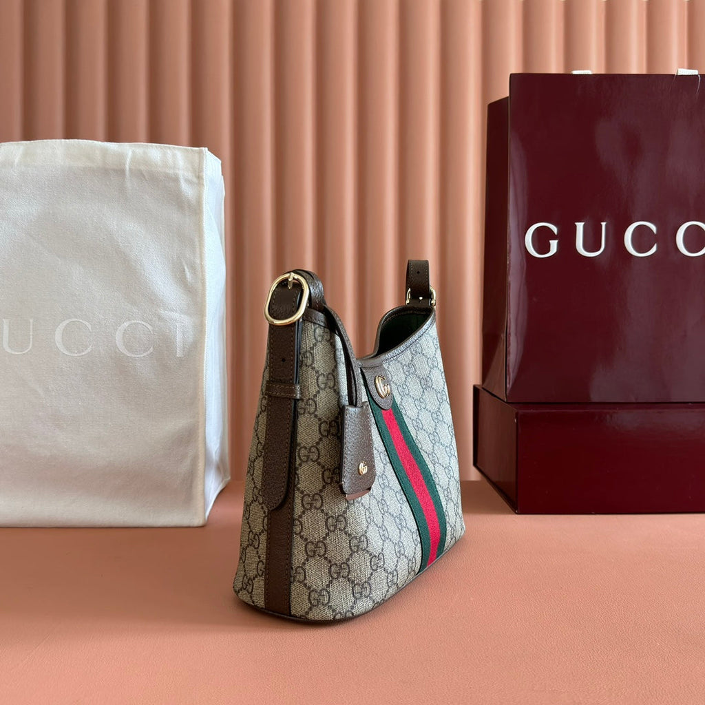 Gucci 25S Ophidia Small Shoulder Bag 23 cm in Beige Mix Brown Calfskin