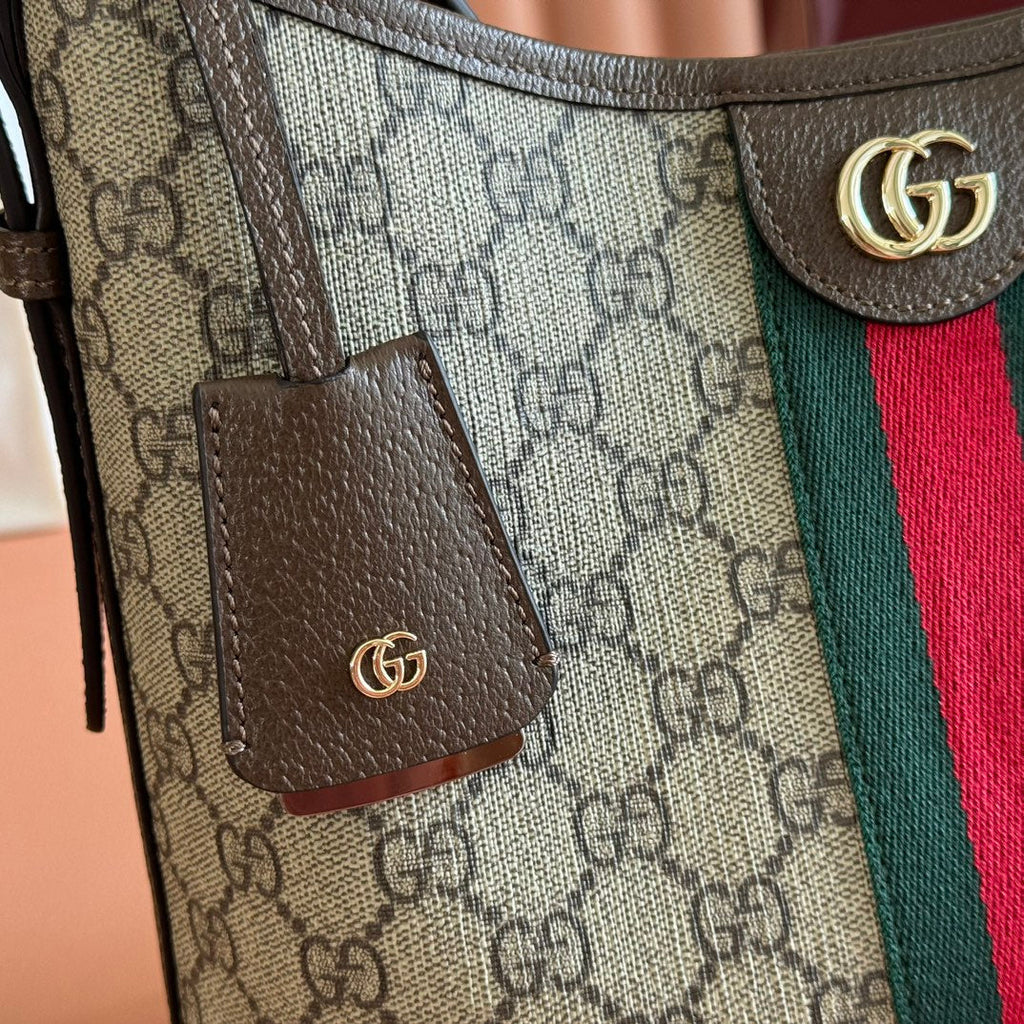 Gucci 25S Ophidia Small Shoulder Bag 23 cm in Beige Mix Brown Calfskin