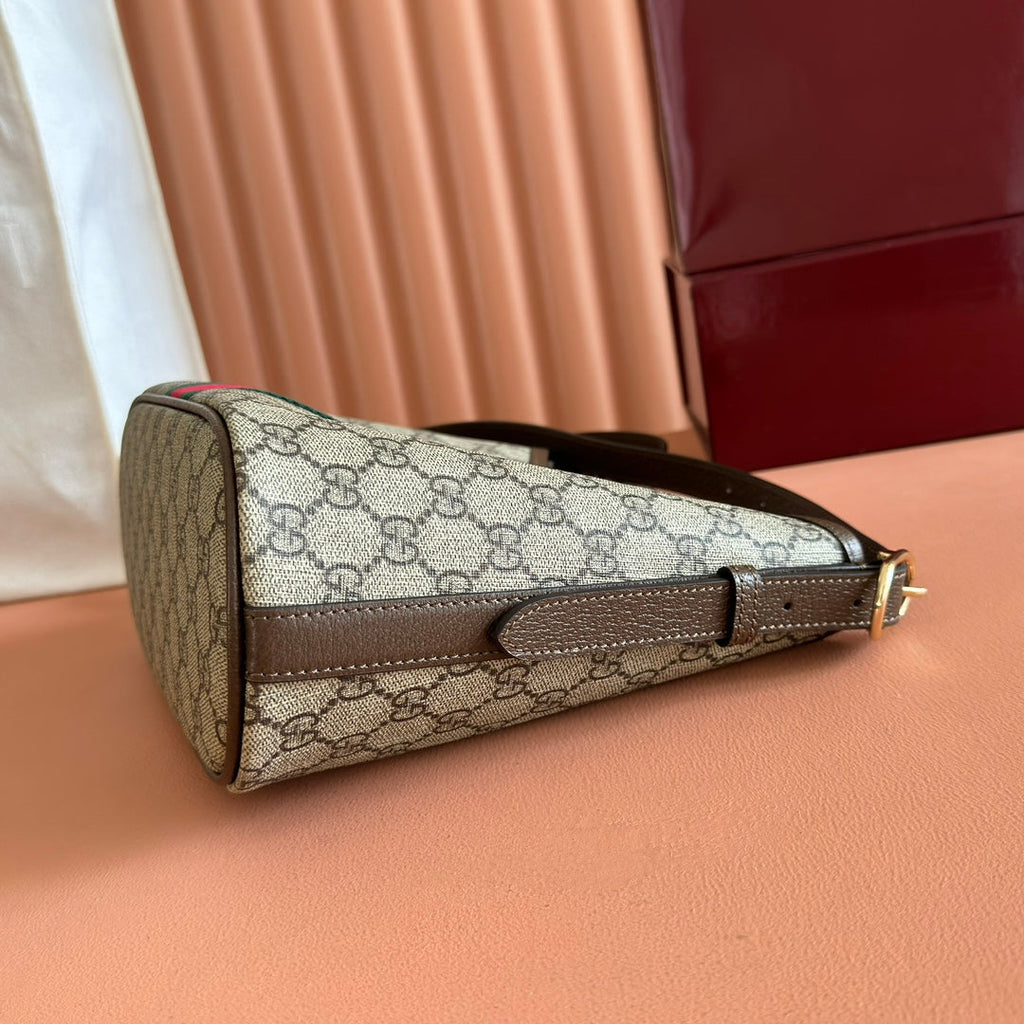 Gucci 25S Ophidia Small Shoulder Bag 23 cm in Beige Mix Brown Calfskin
