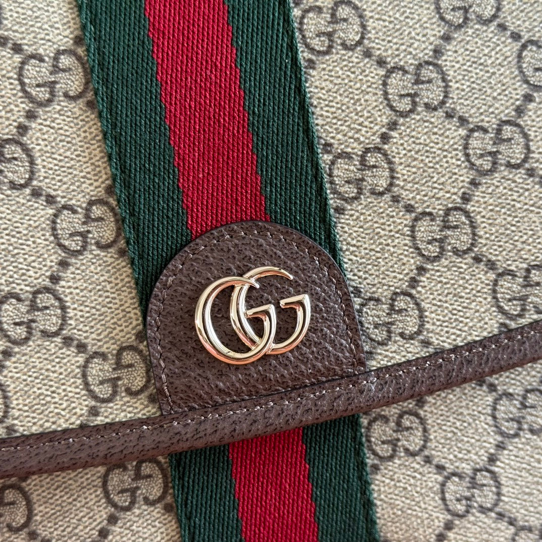 Gucci 25S Ophidia Small Shoulder Bag 24 cm in Beige and Brown Calfskin