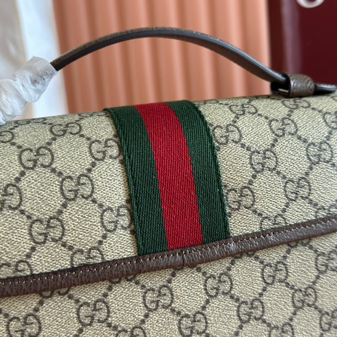 Gucci 25S Ophidia Small Shoulder Bag 24 cm in Beige and Brown Calfskin