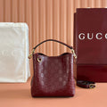 Gucci 26S Hand Bag 19 in Dark Red Calfskin with Monogram Pattern