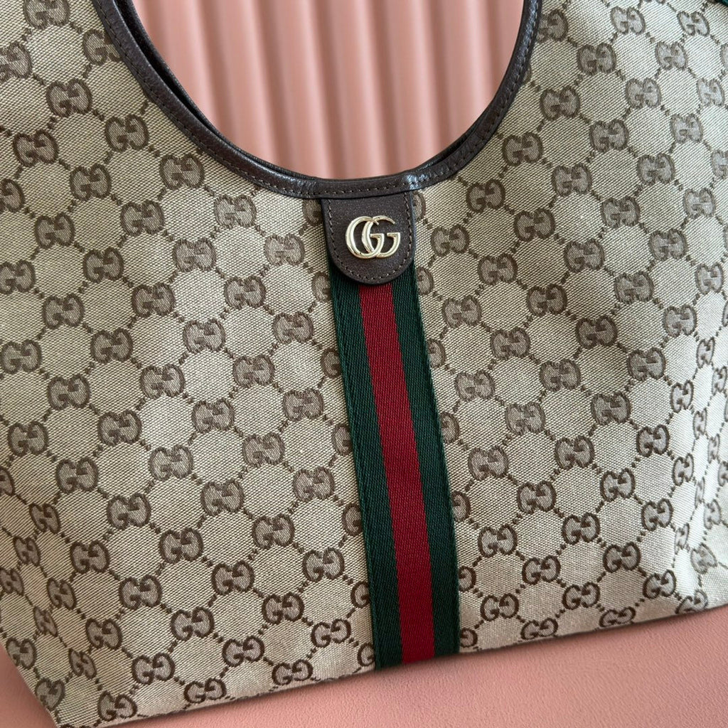 Gucci 25S Giglio Large Tote Bag 50 in Beige and Dark Brown Canvas