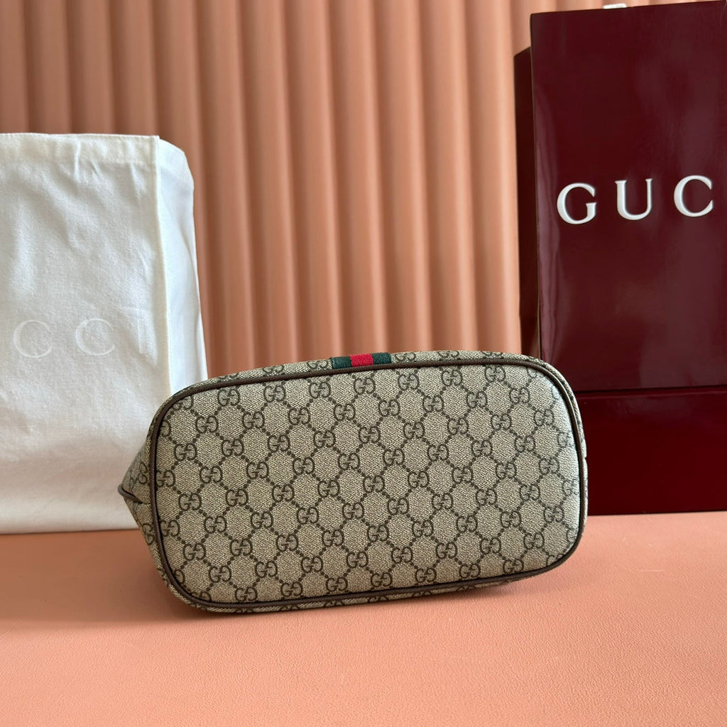 Gucci 25S Ophidia Medium Backpack 30 in Beige and Ebony Calfskin