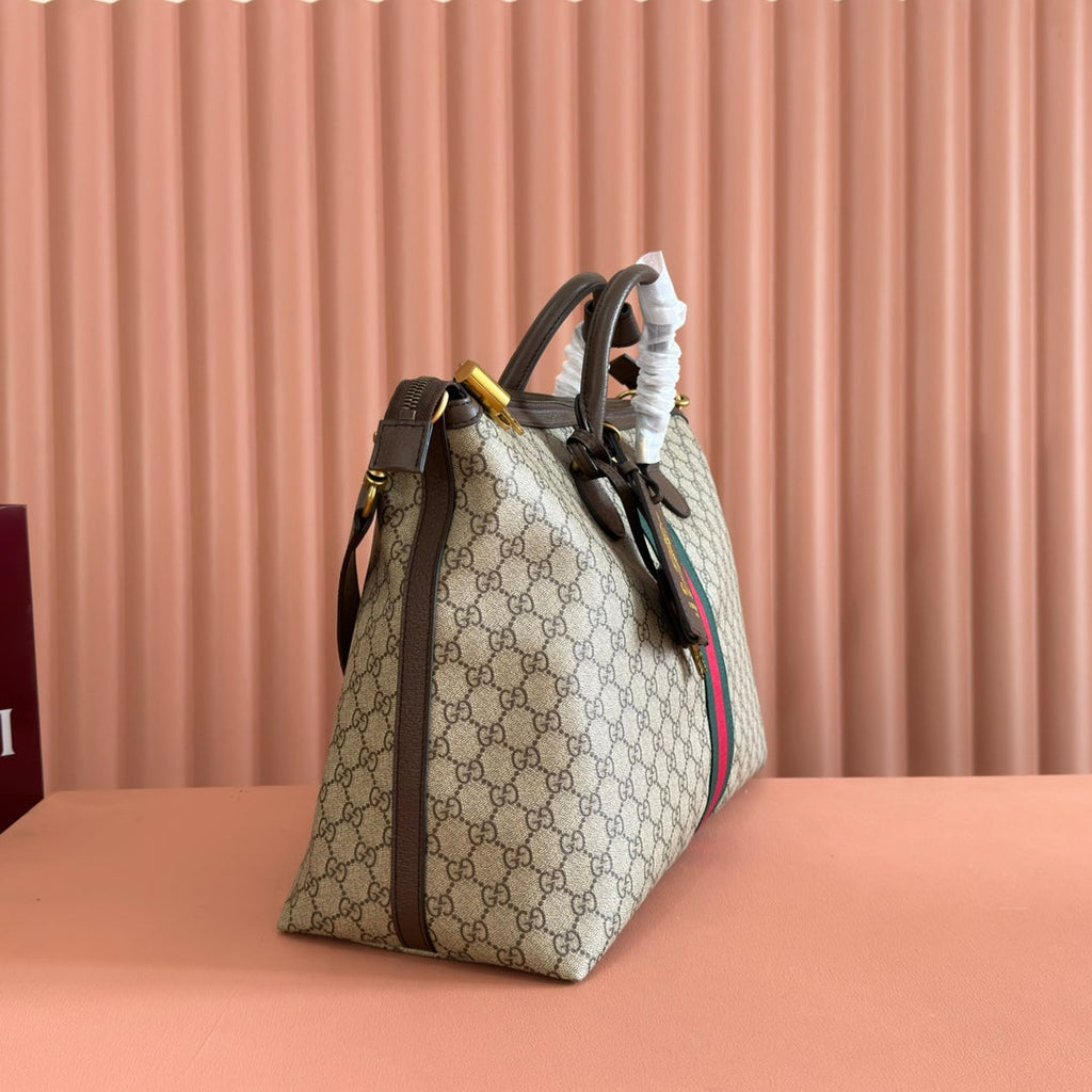 Gucci 25S Savoy Large Bag 48 in Beige and Ebony Supreme Canvas