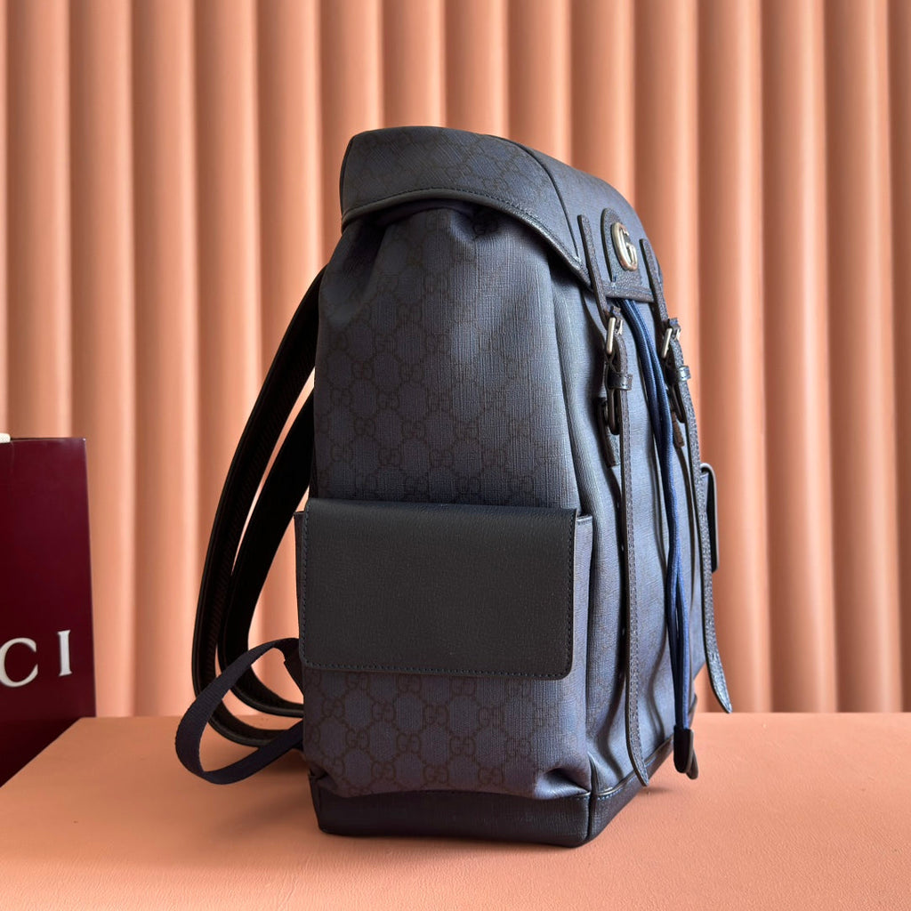 Gucci 25S Ophidia Medium Backpack 40 in Dark Blue Gray Calfskin