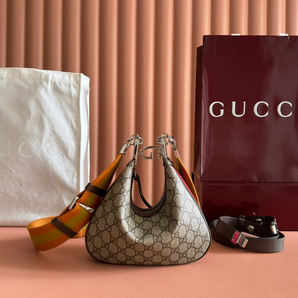 Gucci 25S Attache Shoulder Bag 23 cm in Dark Beige Mix Brown Calfskin