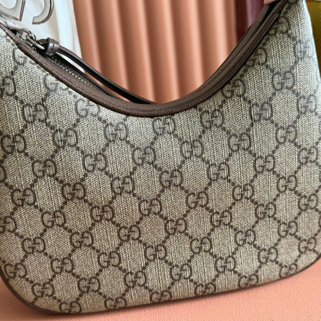 Gucci 25S Attache Shoulder Bag 23 cm in Dark Beige Mix Brown Calfskin