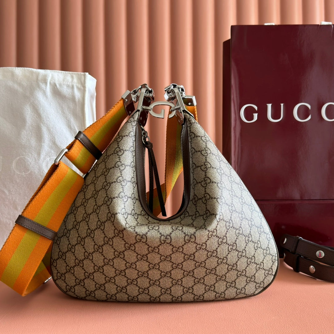 Gucci 25S Attache Shoulder Bag 35 cm in Dark Beige Mix Brown Calfskin