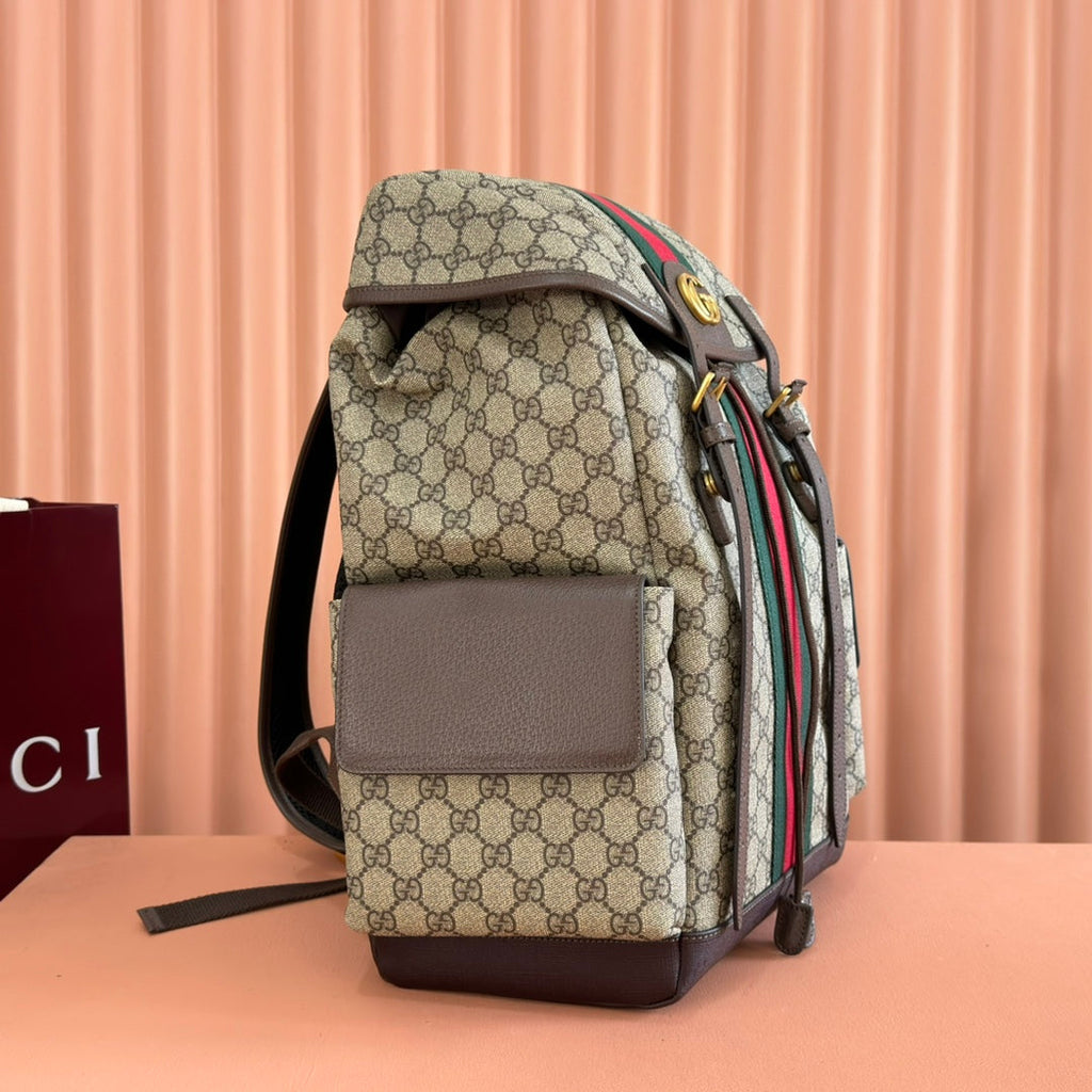 Gucci 25S Ophidia Medium Backpack 40 cm in Dark Beige Mix Brown Calfskin