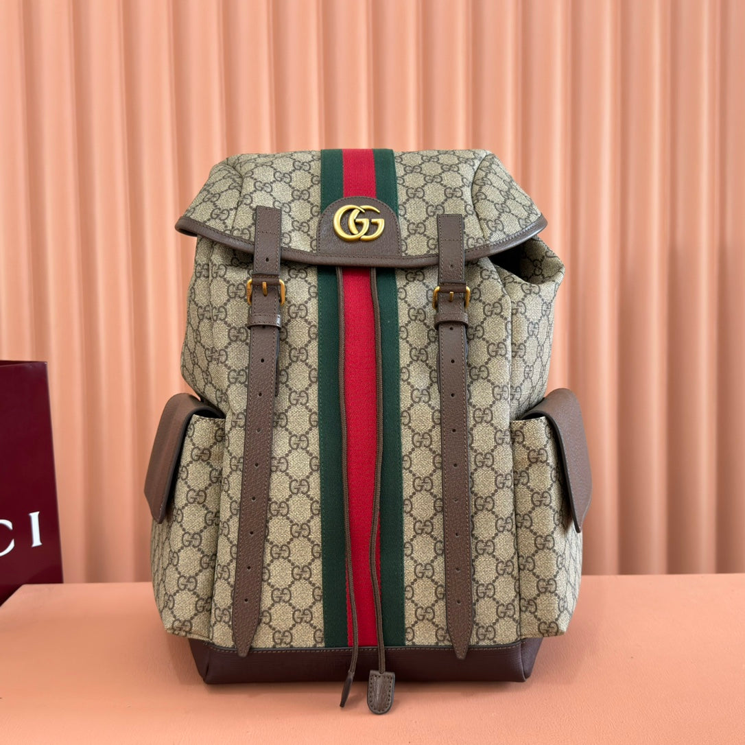 Gucci 25S Ophidia Medium Backpack 40 cm in Dark Beige Mix Brown Calfskin