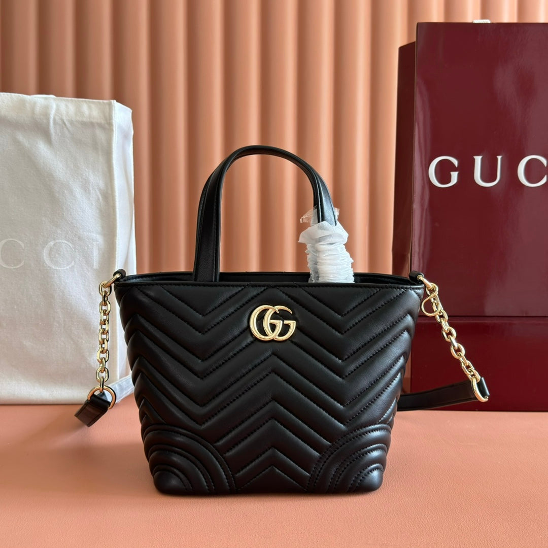 Gucci 25S Small Tote Bag 29 cm in Black Calfskin with Gold Hardware