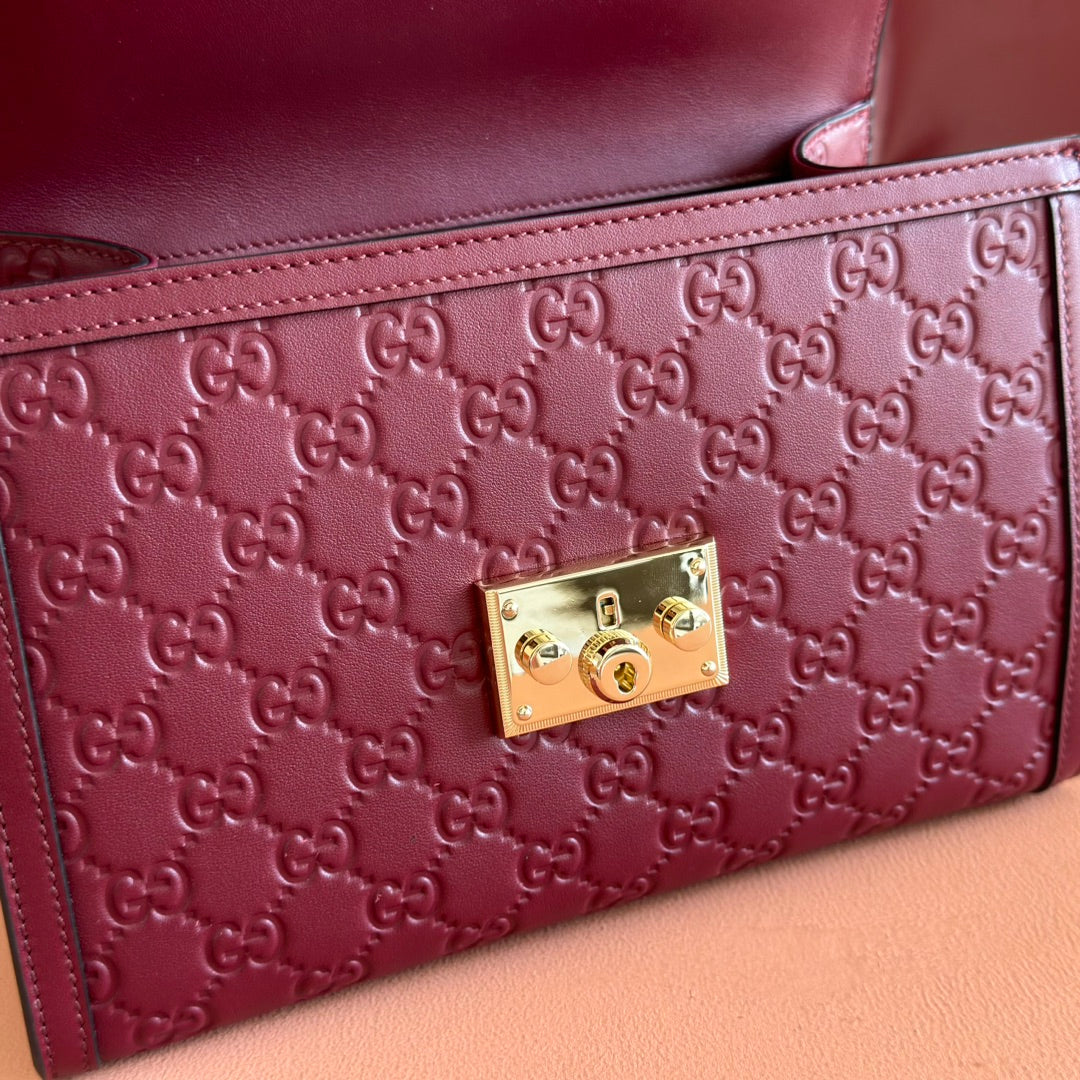 Gucci 26S Padlock Bag 26 in Dark Red Embossed Calfskin