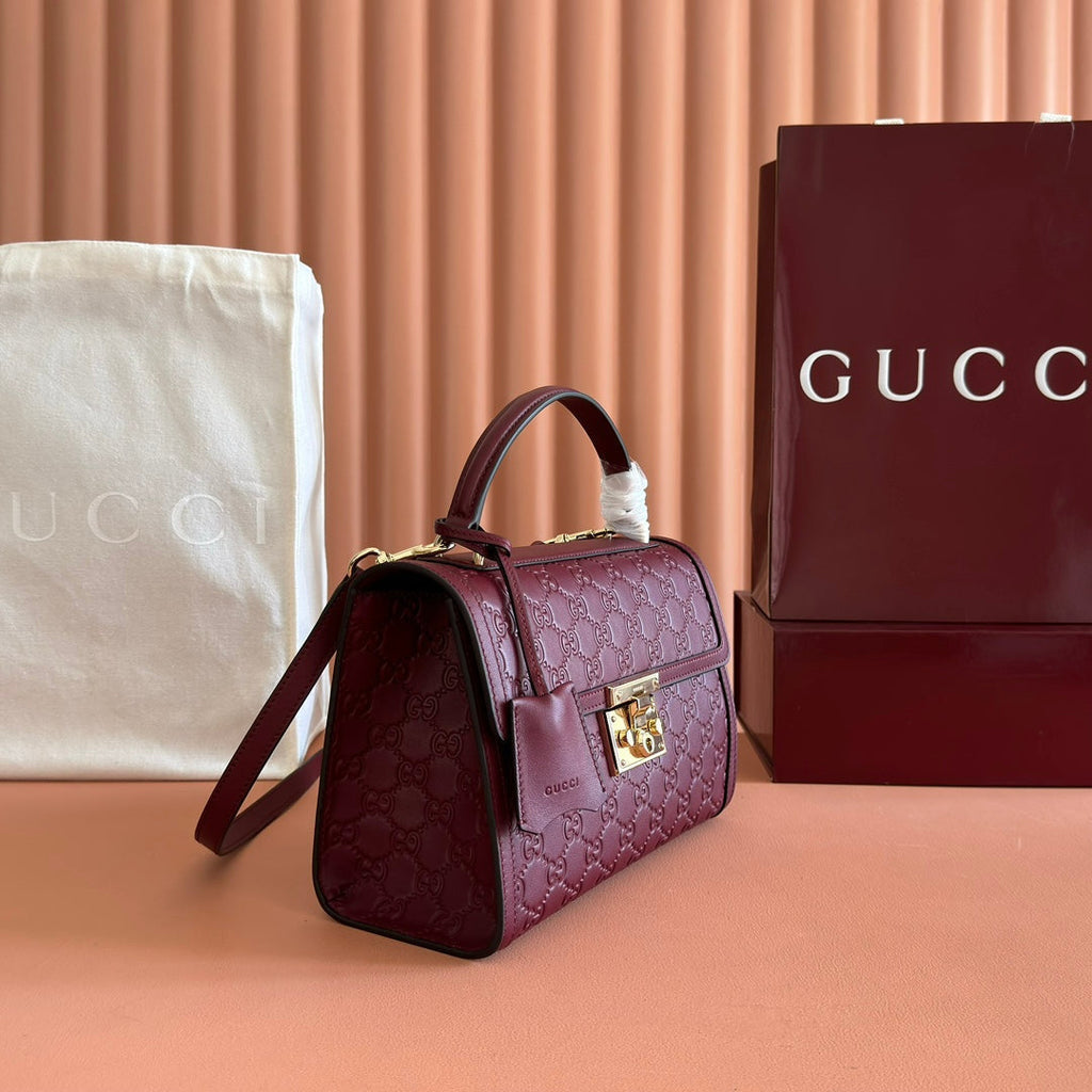 Gucci 26S Padlock Bag 26 in Dark Red Embossed Calfskin