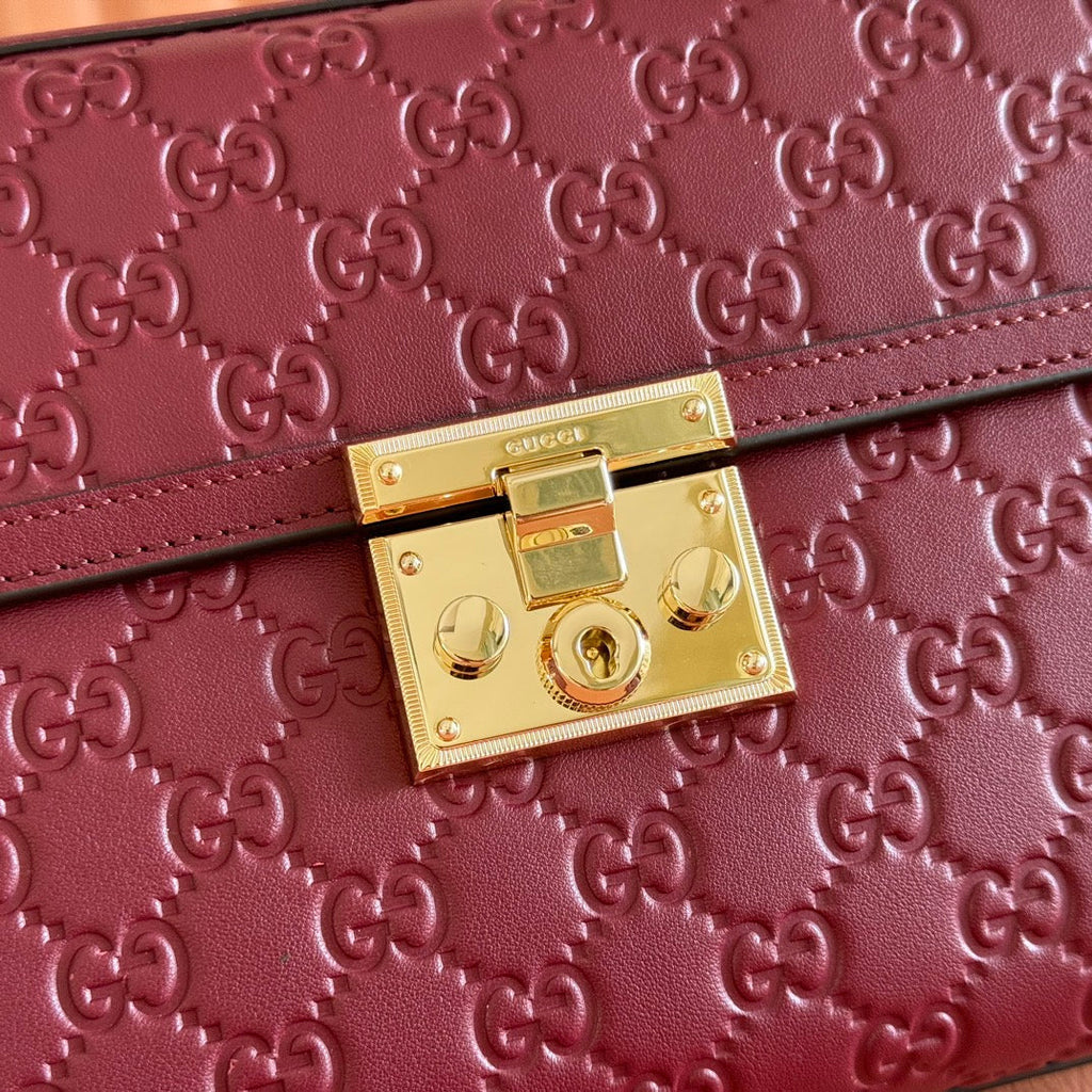 Gucci 26S Padlock Bag 26 in Dark Red Embossed Calfskin
